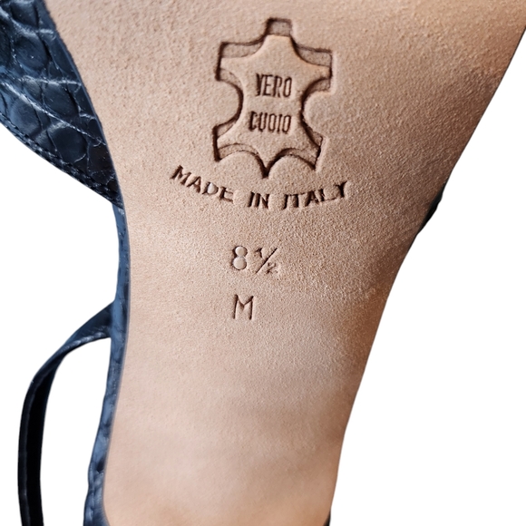 Vintage Isaac Mizrahi Paige Crocodile Black Leather Slingback Heels Size 8.5M - Picture 10 of 12